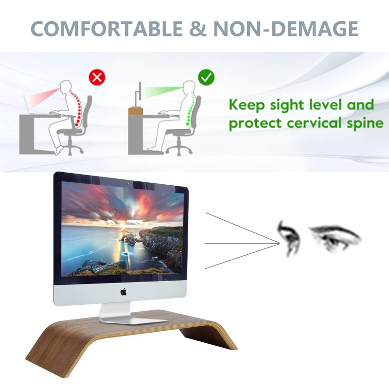 SAMDI Wooden Computer Monitor Stand Save Space Desktop Riser for Computers LCD Monitors Laptop PC iMac Notebook Apple MacBook(Black Walnut) - Image 2